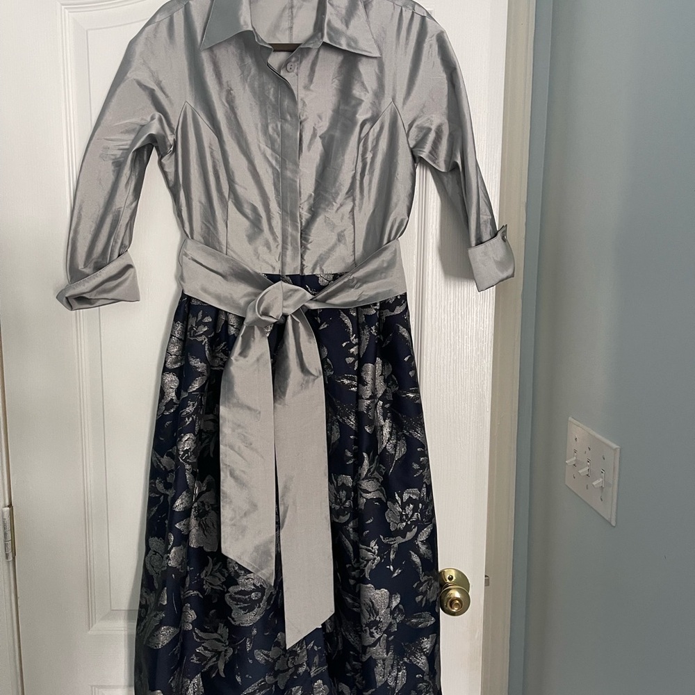 Elegant Silver and Navy Floral Dress